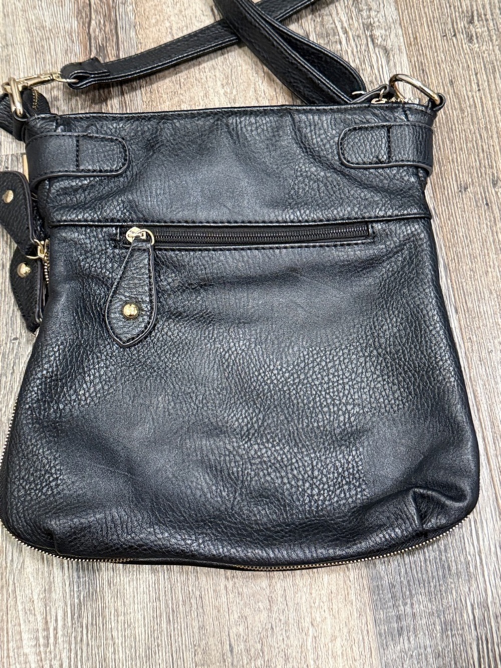 Tory Burch Black Pebbled Leather Crossbody Gold Logo - Picture 6 of 13